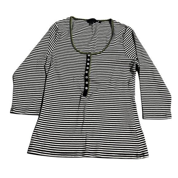 Boden Womens Striped Long Sleeve Top size 12 Striped black white green silk - Picture 1 of 9